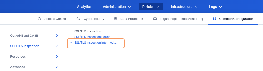 SSL/TLSインスペクションのCA証明書の選択 | Zscaler